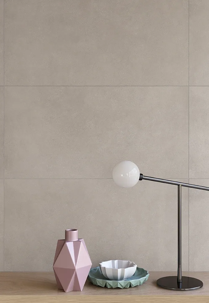 6mm thick porcelain wall tiles installation large format beige finish.