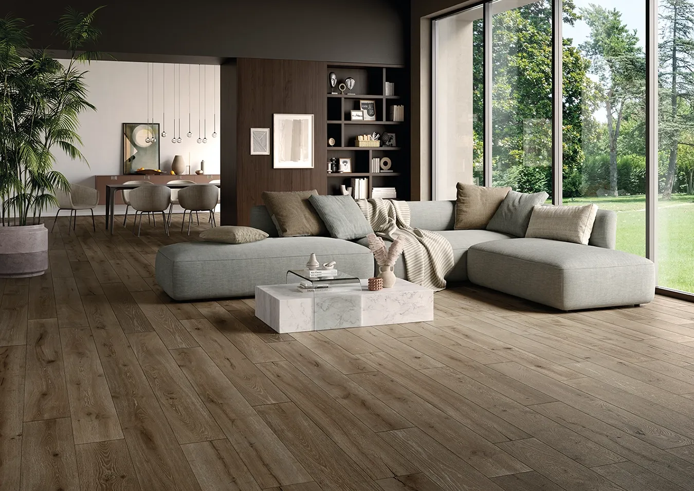 Piastrelle effetto legno per il soggiorno: soluzioni in gres porcellanato