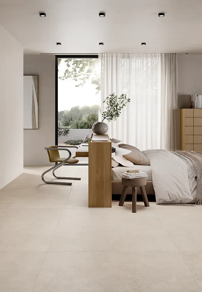 Piastrelle Grace effetto limestone, in bagno contemporaneo.