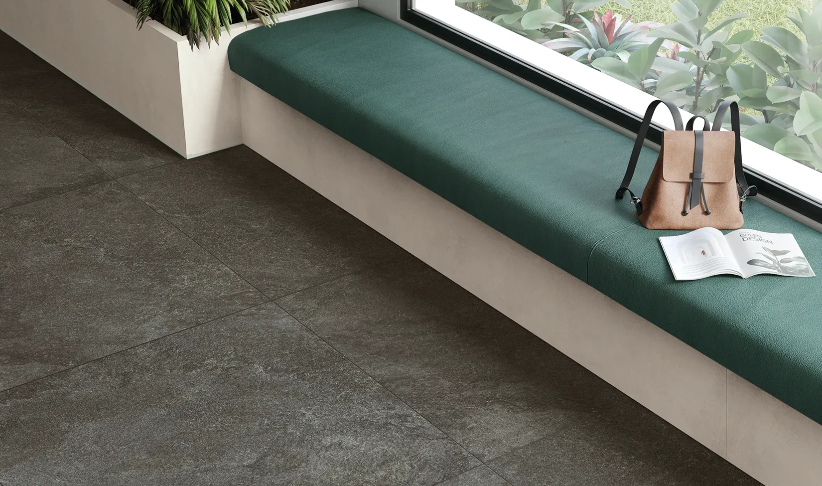 Pavimento in gres porcellanato nero.