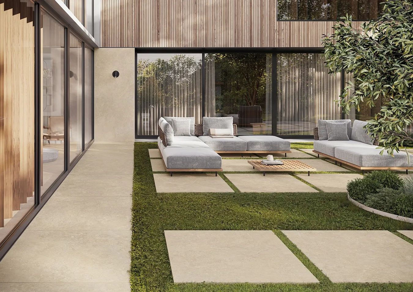 20mm thick porcelain outdoor tiles installation neutral finish.