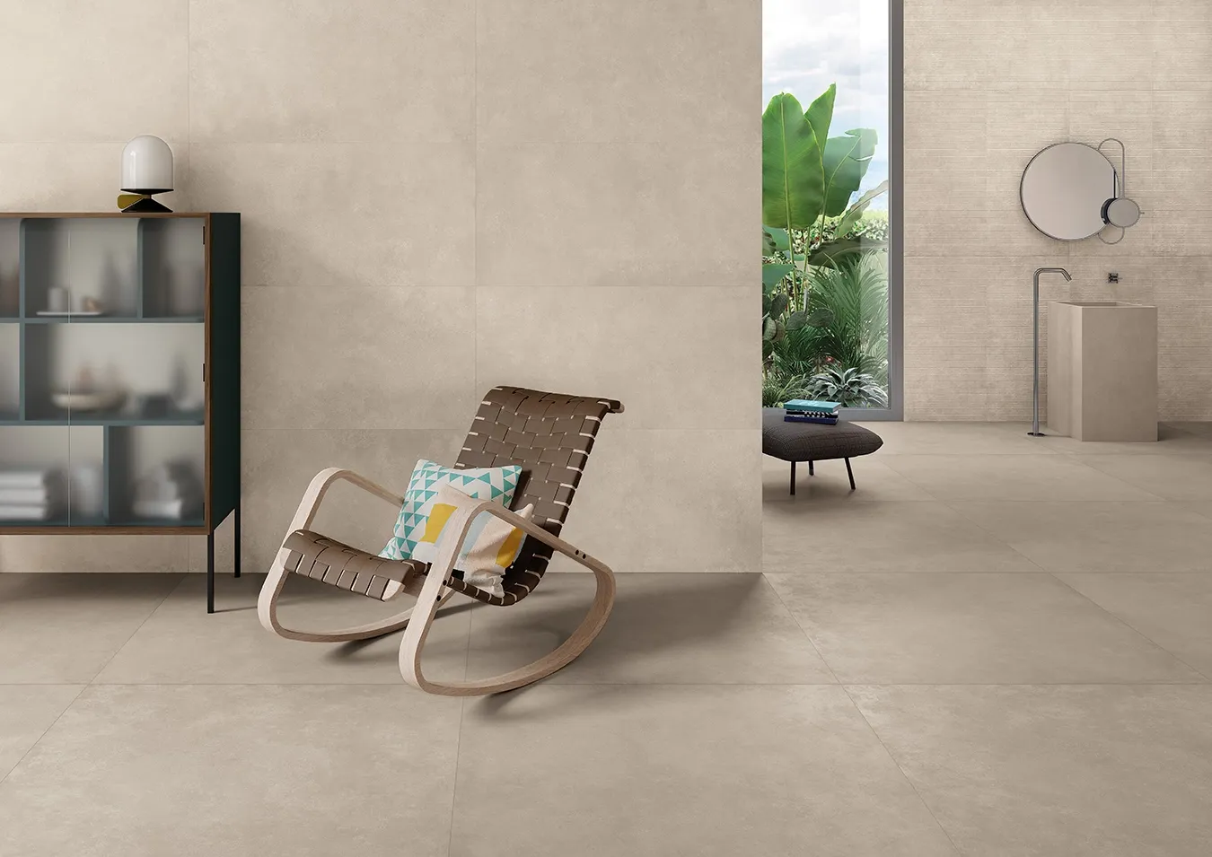 Pavimento in grès porcellanato effetto resina colore Walnut